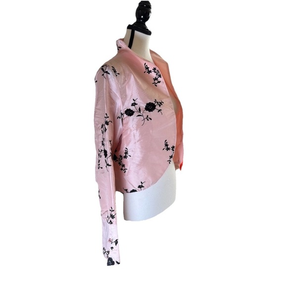 Grace Chuang Pink Black Floral Silk Cropped Jacket Blazer Small Cheongsam - Picture 3 of 10